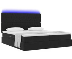 Lova su LED juostelėmis su saugykla Juoda 200 x 200 cm Aksomas