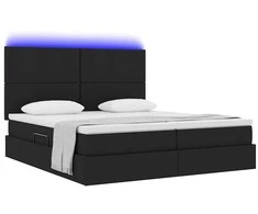 Lova su LED juostelėmis su saugykla Juoda 200 x 200 cm audinys