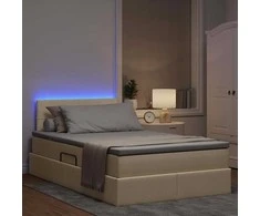 LED saugojimo lova su čiužiniu Kremas 120 x 200 cm Audinys