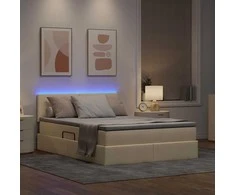 LED saugojimo lova su čiužiniu Kremas 140 x 190 cm Audinys