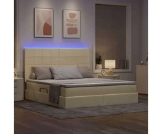 Lova su daiktų laikymo vieta ir LED su LED Kremas 160 x 200 cm