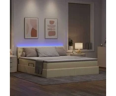 Lova su daiktų laikymo vieta ir LED Kremas 180 x 200 cm audinys