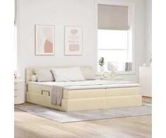 Lova su LED juostelių žibintais Kremas 180 x 200 cm audinys