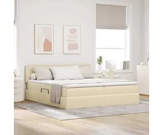 Lova su LED juostelių žibintais Kremas 200 x 200 cm audinys
