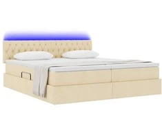 Lova su LED juostelių žibintais Kremas 200 x 200 cm audinys