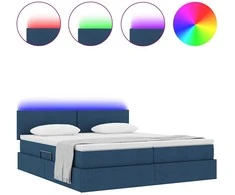 LED saugojimo lova su čiužiniu Mėlyna 180 x 200 cm Audinys