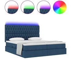 LED saugojimo lova su čiužiniu Mėlyna 200 x 200 cm Audinys