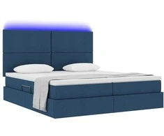 Lova su LED juostelėmis su saugykla Mėlyna 200 x 200 cm audinys