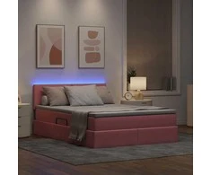 LED saugojimo lova su čiužiniu Rožinė 140 x 200 cm Aksomas