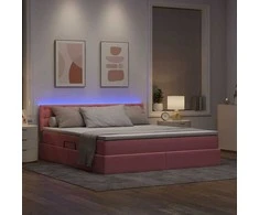 LED saugojimo lova su čiužiniu Rožinė 160 x 200 cm Aksomas