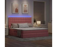 Lova su daiktų laikymo vieta ir LED Rožinė 180 x 200 cm Aksomas