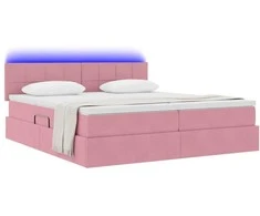 Lova su LED juostelėmis su saugykla Rožinė 180 x 200 cm Aksomas
