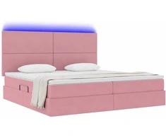 Lova su daiktų laikymo vieta ir LED Rožinė 200 x 200 cm Aksomas