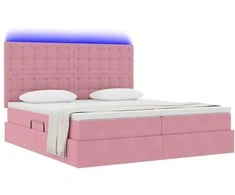 Lova su LED juostelėmis su saugykla Rožinė 200 x 200 cm Aksomas