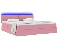 Lova su daiktų laikymo vieta ir LED Rožinė 200 x 200 cm Aksomas