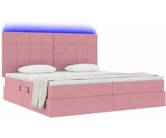 Lova su daiktų laikymo vieta ir LED Rožinė 200 x 200 cm Aksomas