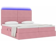 Lova su LED juostelėmis su saugykla Rožinė 200 x 200 cm Aksomas