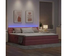 Lova su daiktų laikymo vieta ir LED Rožinė 200 x 200 cm Aksomas