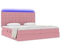 Lova su daiktų laikymo vieta ir LED Rožinė 200 x 200 cm Aksomas