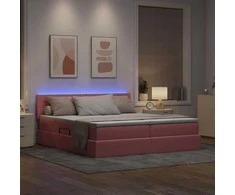 Lova su LED juostelėmis su saugykla Rožinė 200 x 200 cm Aksomas