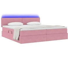 Lova su daiktų laikymo vieta ir LED Rožinė 200 x 200 cm Aksomas