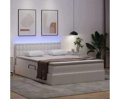 Lova su daiktų laikymo vieta ir LED Švari balta 140 x 200 cm