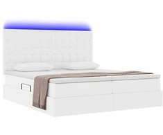 Lova su daiktų laikymo vieta ir LED Švari balta 200 x 200 cm