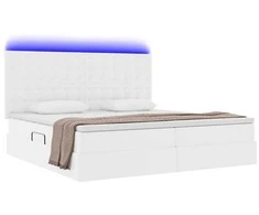 Lova su daiktų laikymo vieta ir LED Švari balta 200 x 200 cm