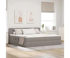 Lova su daiktų laikymo vieta ir LED Taupe 200 x 200 cm audinys