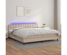 Lova su spyruoklėmis/čiužiniu/LED, kapučino, 200x200cm dirbtinė