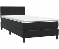 Lova su spyruoklėmis ir čiužiniu, juoda, 90x210 cm, aksomas
