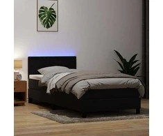 Lova su spyruokliniu/čiužiniu/LED, juoda, 80x220 cm, aksominė