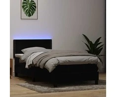 Lova su spyruokliniu/čiužiniu/LED, juoda, 90x210 cm, aksominė