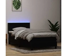 Lova su spyruokliniu/čiužiniu/LED, juoda, 80x220 cm, aksominė