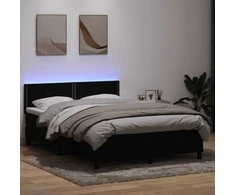 Lova su spyruokliniu/čiužiniu/LED, juoda, 160x210 cm, aksominė