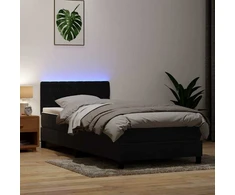 Lova su spyruokliniu/čiužiniu/LED, juoda, 90x210 cm, aksominė