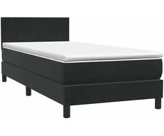 Lova su spyruoklėmis ir čiužiniu, juoda, 80x220 cm, aksomas