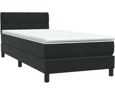 Lova su spyruoklėmis ir čiužiniu, juoda, 90x210 cm, aksomas