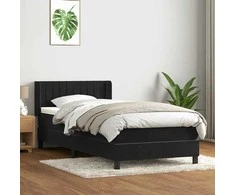 Lova su spyruoklėmis ir čiužiniu, juoda, 80x220 cm, aksomas