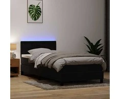 Lova su spyruokliniu/čiužiniu/LED, juoda, 90x210 cm, aksominė