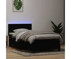 Lova su spyruokliniu/čiužiniu/LED, juoda, 80x220 cm, aksominė