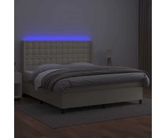 Lova su spyruoklėmis ir čiužiniu/LED, kreminė, 180x200 cm