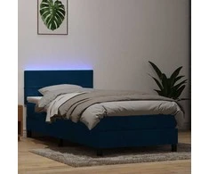 Lova su spyruokliniu/čiužiniu/LED, tamsiai mėlyna, 80x210 cm, aksomas
