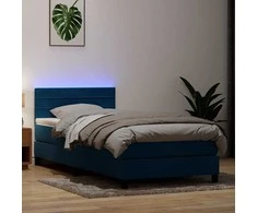 Lova su spyruokliniu/čiužiniu/LED, tamsiai mėlyna, 80x210 cm, aksomas