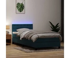 Lova su spyruokliniu/čiužiniu/LED, tamsiai mėlyna, 80x210 cm, aksomas