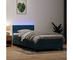 Lova su spyruokliniu/čiužiniu/LED, tamsiai mėlyna, 80x210 cm, aksomas
