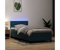 Lova su spyruokliniu/čiužiniu/LED, tamsiai mėlyna, 80x220 cm, aksomas