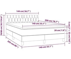 Lova su spyruoklėmis ir čiužiniu, mėlyna, 140x200 cm, aksomas