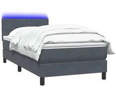 Lova su spyruokliniu/čiužiniu/LED, tamsiai pilka, 80x210 cm, aksomas