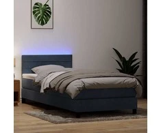 Lova su spyruokliniu/čiužiniu/LED, tamsiai pilka, 80x210 cm, aksomas